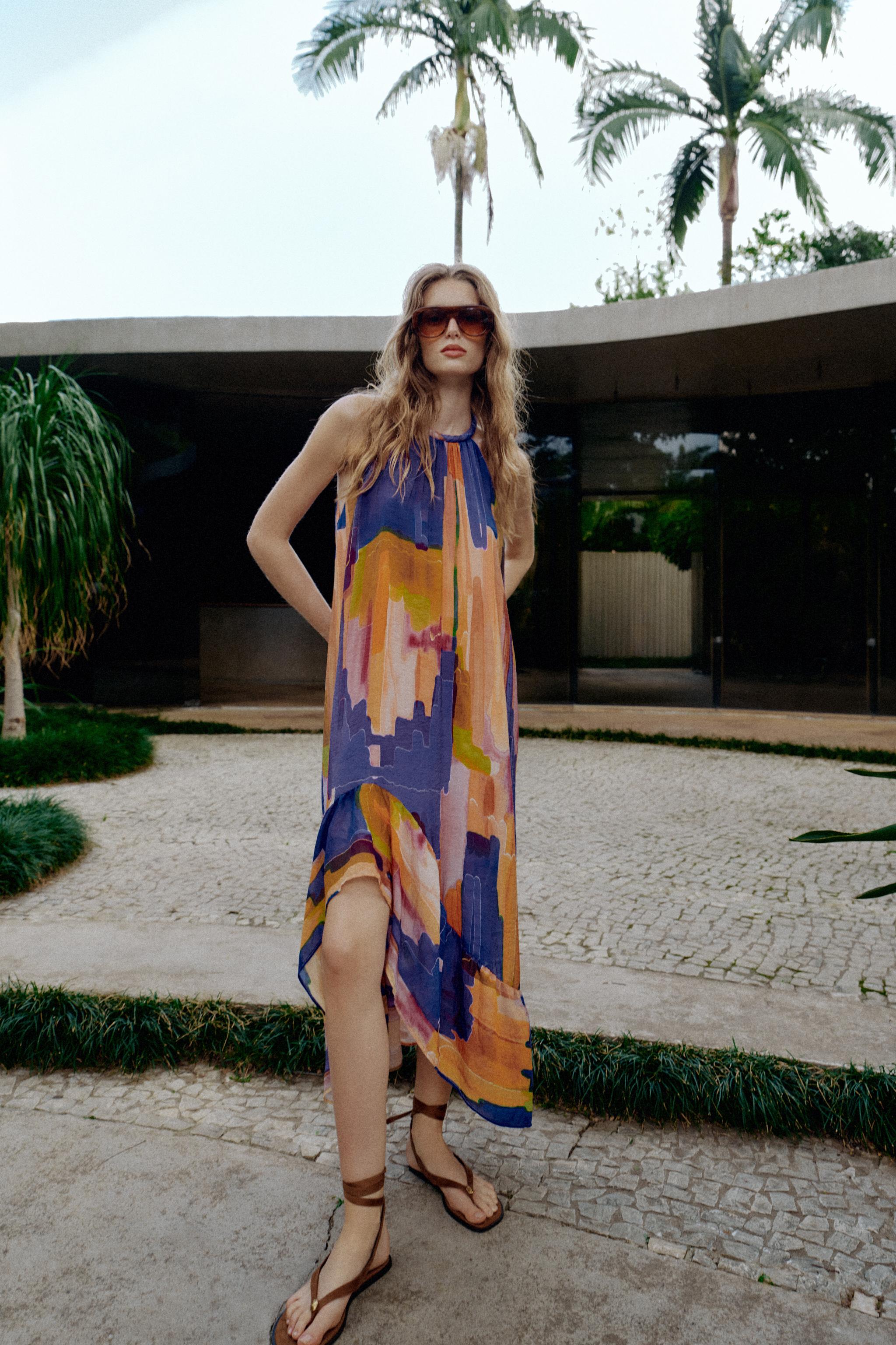 ASYMMETRIC HEM PRINTED DRESS